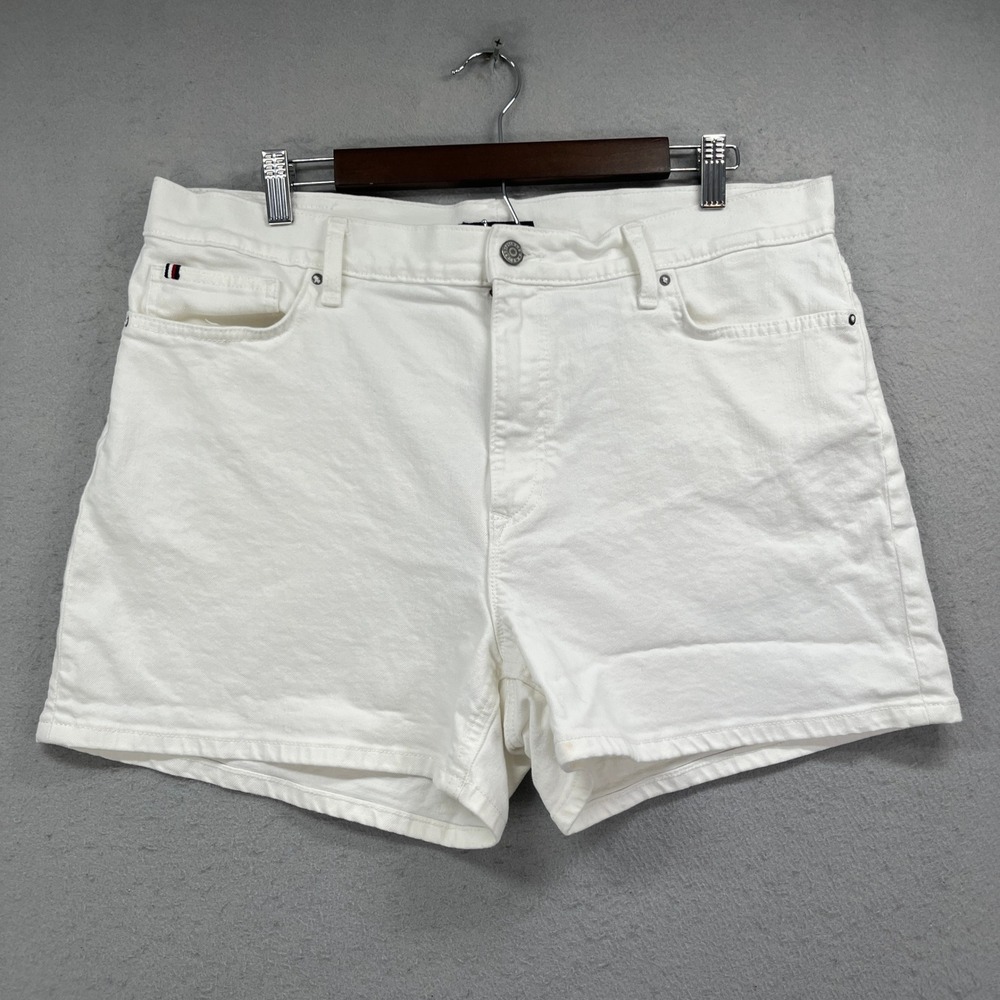 Tommy Hilfiger Denim Shorts Womens 16 White Straight High Rise Slimming Preppy